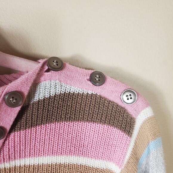 Crazy Horse Horizontal Striped Button Shoulder Turtle Neck Sweater Size XL - Picture 8 of 11